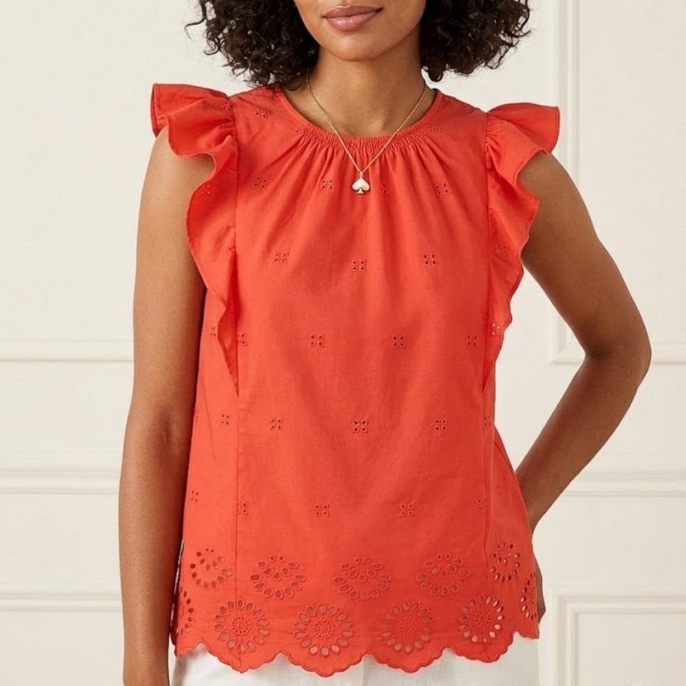Kate Spade Eyelet Ruffle Blouse Size XL